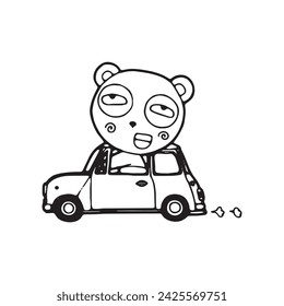 cute cartoon panda Hand drawn doodle comic illustration vector isolated on white background