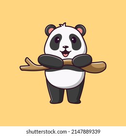 Cute cartoon panda hanging on a branch, vector cartoon illustration, cartoon clipart