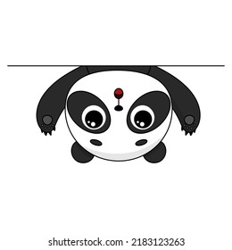 Cute cartoon panda hanging upside down. Vector illustration isolated on white background
