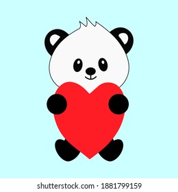 Cute cartoon panda with heart. Vector illustration. Valentine's Day.