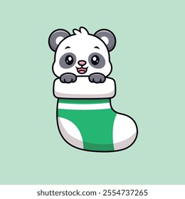 Cute Cartoon Panda Hiding Inside a Sock Vector Icon Illustration. Animal Holidays Icon Concept Isolated Premium Vector. Animals Cartoon Style