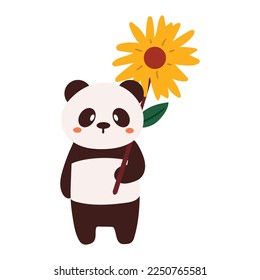 cute cartoon panda holding a sunflower