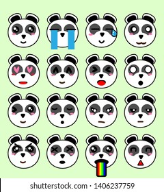 Cute cartoon panda icon set - Vector illustration for sticker, posters, logo, graphic, mobile application, patches, prints clothes, emblems, web design, infographics, emotion.