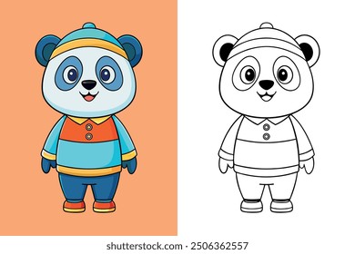 Cute Cartoon Panda Illustration with Outline Version