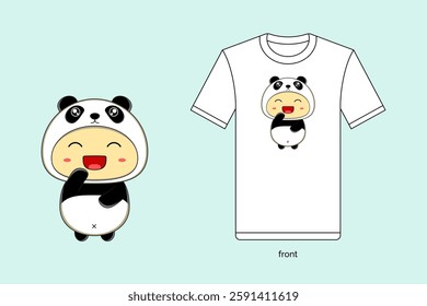 Cute cartoon panda illustration in vector design, with T-shirt mockup. EPS 10