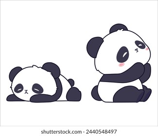 Cute cartoon panda isolated on white background, color, vector illustration