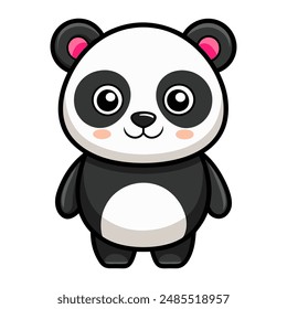 Lindo panda de dibujos animados aislado sobre fondo blanco. Vista frontal. Ilustración vectorial.