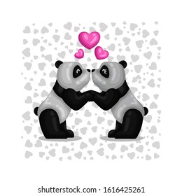 Cute Cartoon Panda Kissing Falling in Love