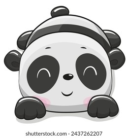 Cute Cartoon Panda layong on his belly isolated on a white background