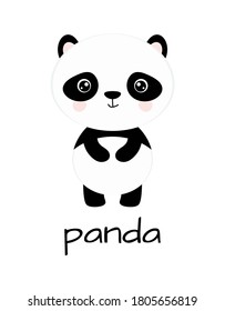 cute cartoon panda with lettering isolated on white background, vector illustration
