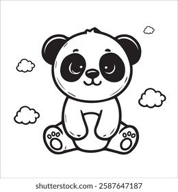 Cute Cartoon panda Line Art Illustration. Perfect for coloring books, digital art, children's illustrations, education, back to school