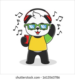 Cute cartoon panda listening to music vector illustration design - Shutterstock ID 1613563786