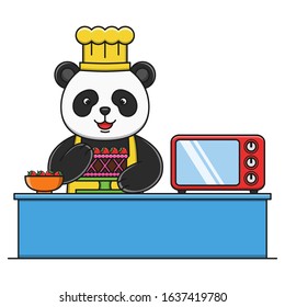 Cute cartoon panda making cake design illustration vector