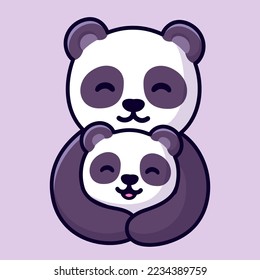 Cute cartoon panda mom hugging baby cub, sweet bear family drawing. Simple vector clip art illustration, kawaii clip art. Mother's Day greeting card.