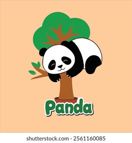 Cute cartoon panda napping on a tree branch. Perfect for kids' designs, social media, or branding