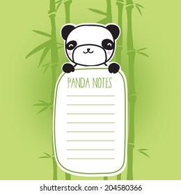 cute cartoon panda  on bamboo  background with blank paper for message