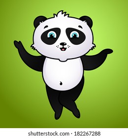 Cute cartoon panda on green background