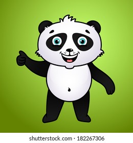 Cute cartoon panda on green background