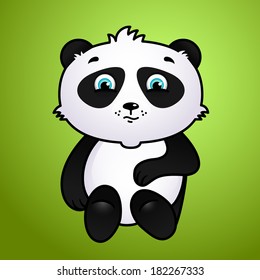 Cute cartoon panda on green background