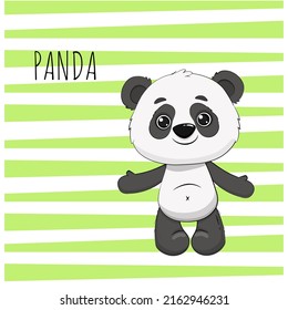 cute cartoon panda on green striped background