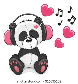 Cute cartoon Panda with pink headphones
