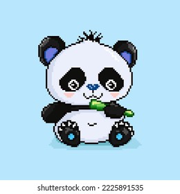 Cute cartoon Panda. Pixel art. Isolated vector. 