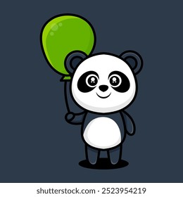 Cute Cartoon Panda Playing Balloon Vector Icon Illustration