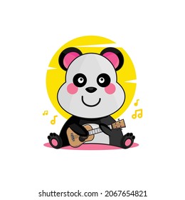 Cute cartoon panda playing guitar design vector