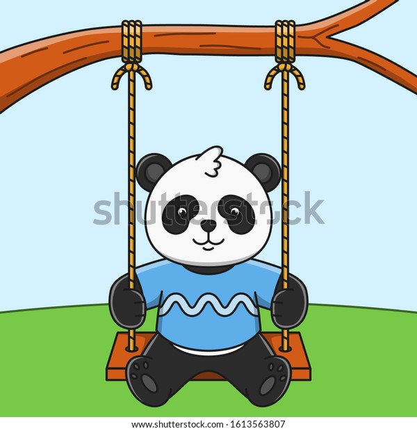 Cute Cartoon Panda Playing Swing Vector Stock Vector (Royalty Free ...