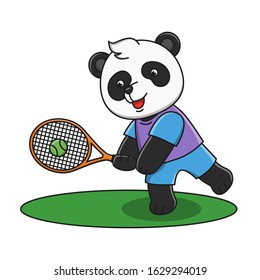 Cute cartoon panda playing tennis vector illustration design
