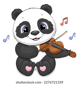 Cute cartoon panda plays the violin. Vector illustration of an animal with a musical instrument on a white background.