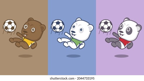 cute cartoon panda polar bear playing soccer. vector illustration for mascot logo or sticker