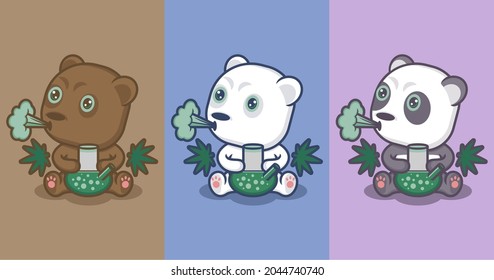 cute cartoon panda polar bear smoking weed. vector illustration for mascot logo or sticker