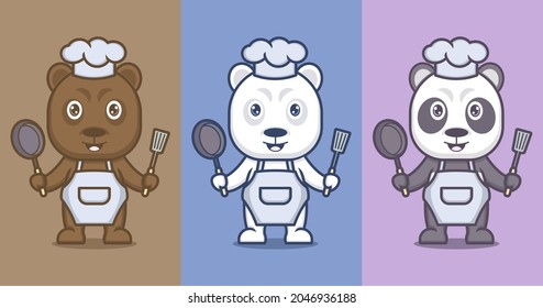 Cute cartoon panda polar bear becomes a chef. vector illustration for mascot logo or sticker