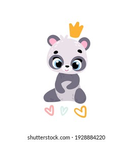 Cute cartoon panda. Print for baby posters, cards, clothes. Vector cartoon illustration.