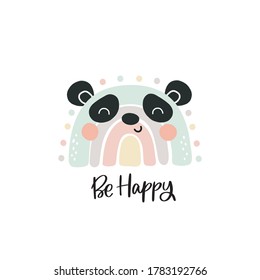 Cute Cartoon Panda Rainbow. Fun Print For Baby Shower And Decor Children's Bedroom