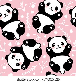 Cute Cartoon Panda Seamless Pattern Background, Vector illustration