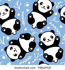 Cute Cartoon Panda Seamless Pattern Background, Vector illustration