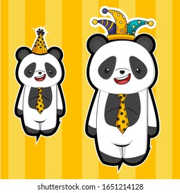 cute cartoon panda set, cartoon panda with isolated yellow background