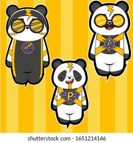 cute cartoon panda set, cartoon panda with isolated yellow background