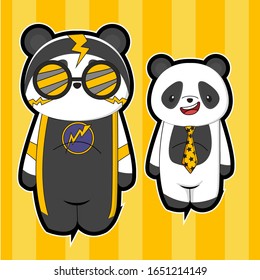 cute cartoon panda set, cartoon panda with isolated yellow background