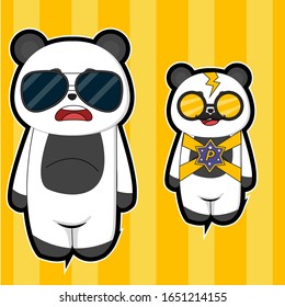 cute cartoon panda set, cartoon panda with isolated yellow background