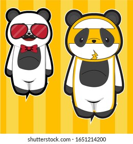 cute cartoon panda set, cartoon panda with isolated yellow background