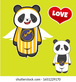 cute cartoon panda set, cartoon panda with isolated green background