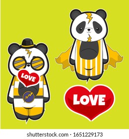 cute cartoon panda set, cartoon panda with isolated green background