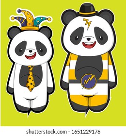 cute cartoon panda set, cartoon panda with isolated green background