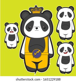 set de caricaturas lindas, panda de caricaturas con antecedentes verdes aislados