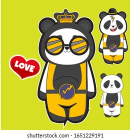 cute cartoon panda set, cartoon panda with isolated green background