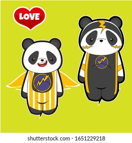 cute cartoon panda set, cartoon panda with isolated green background
