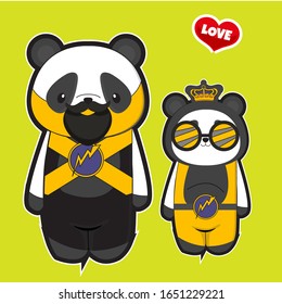 cute cartoon panda set, cartoon panda with isolated green background